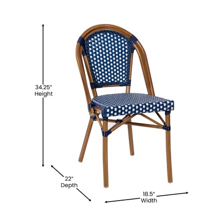 Flash Furniture Navy/White PE Rattan Stacking Paris Chair, 2PK 2-SDA-AD642001-NVYWH-NAT-GG